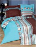 Chambre turquoise et marron
