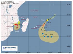 Tempête tropicale modéree Ethel à 1245 Km de la Réunion Tempête tropicale modéree Ethel à 1245 Km de la Réunion
