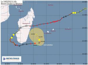 Giovanna se situe à 685 Km des côtes Réunionnaises